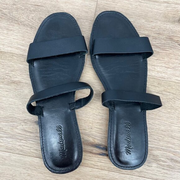 Madewell Womens Slip On Leather Slide Sandal Size 9.5 Black Double Strap Casual - Picture 4 of 9